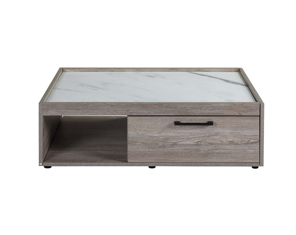 Acme - Walden Coffee Table LV00796 Faux Marble Top & Gray Oak Finish