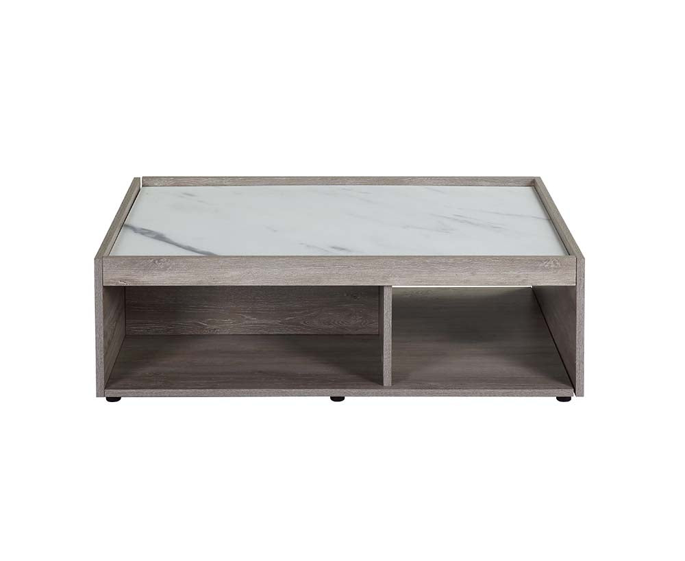 Acme - Walden Coffee Table LV00796 Faux Marble Top & Gray Oak Finish