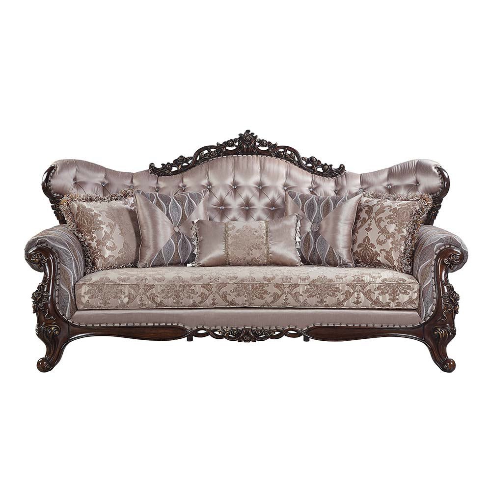 Benbek Sofa W/5 Pillows LV00809 Fabric & Antique Oak Finish | Acme | Home Elegance USA