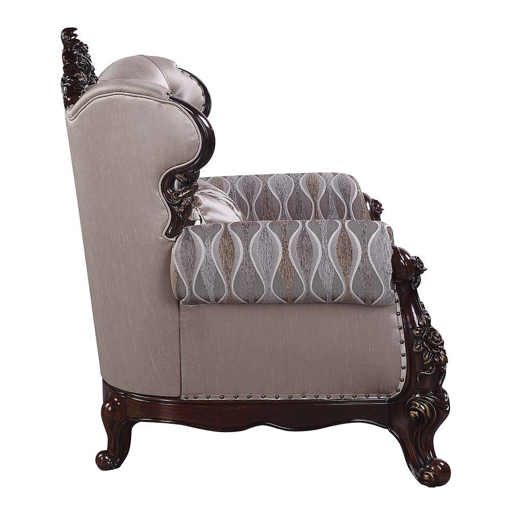 Benbek Sofa W/5 Pillows LV00809 Fabric & Antique Oak Finish | Acme - LV00809 - Home Elegance USA - 3