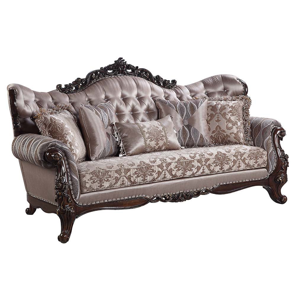 Benbek Sofa W/5 Pillows LV00809 Fabric & Antique Oak Finish | Acme | Home Elegance USA