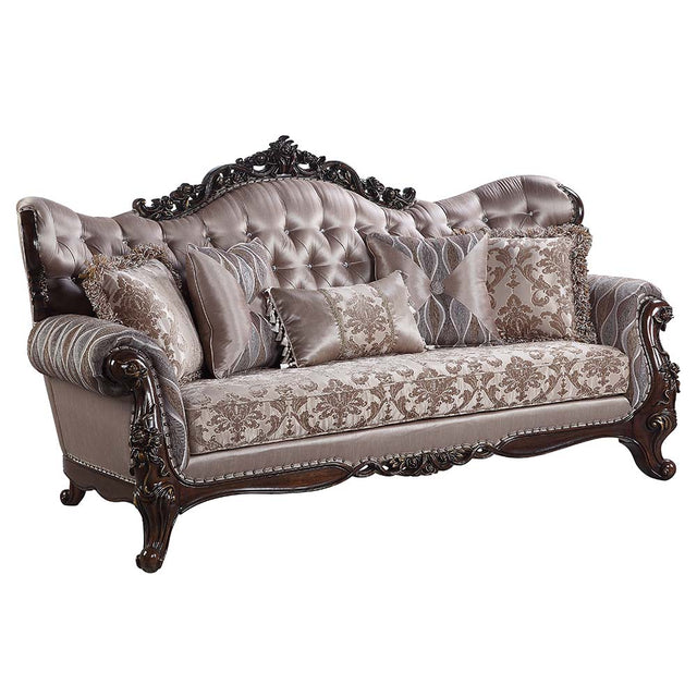 Acme - Benbek Sofa W/5 Pillows LV00809 Fabric & Antique Oak Finish