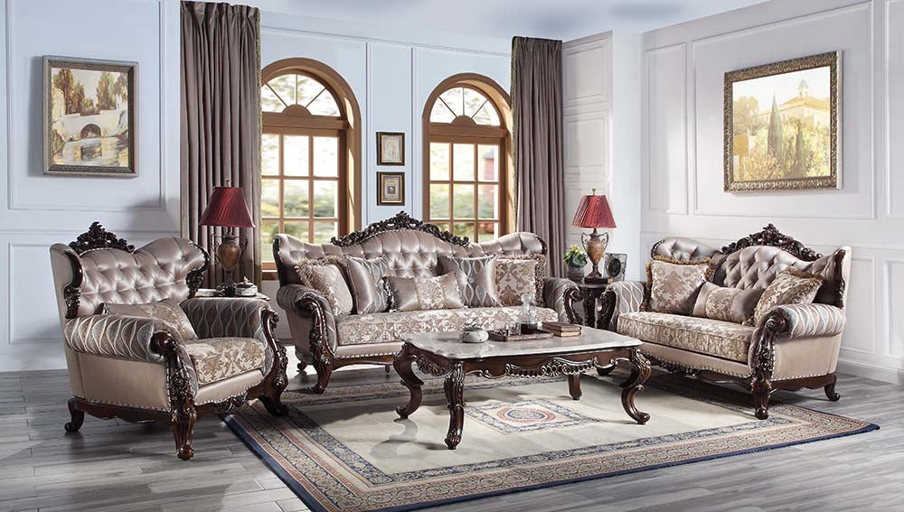 Benbek Sofa W/5 Pillows LV00809 Fabric & Antique Oak Finish | Acme - LV00809 - Home Elegance USA - 6