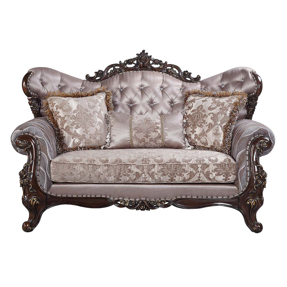 Acme - Benbek Loveseat W/3 Pillows LV00810 Fabric & Antique Oak Finish