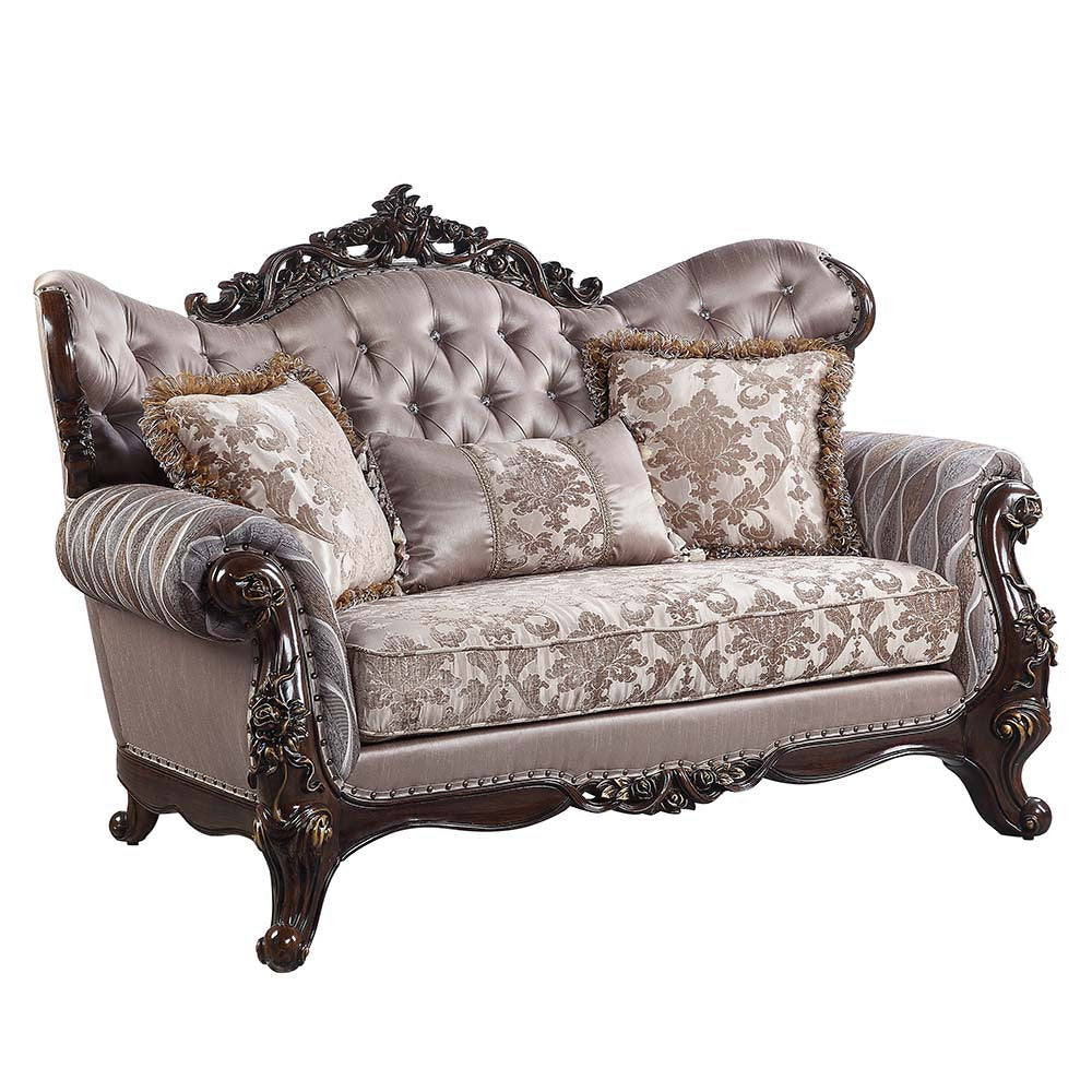 Acme - Benbek Loveseat W/3 Pillows LV00810 Fabric & Antique Oak Finish