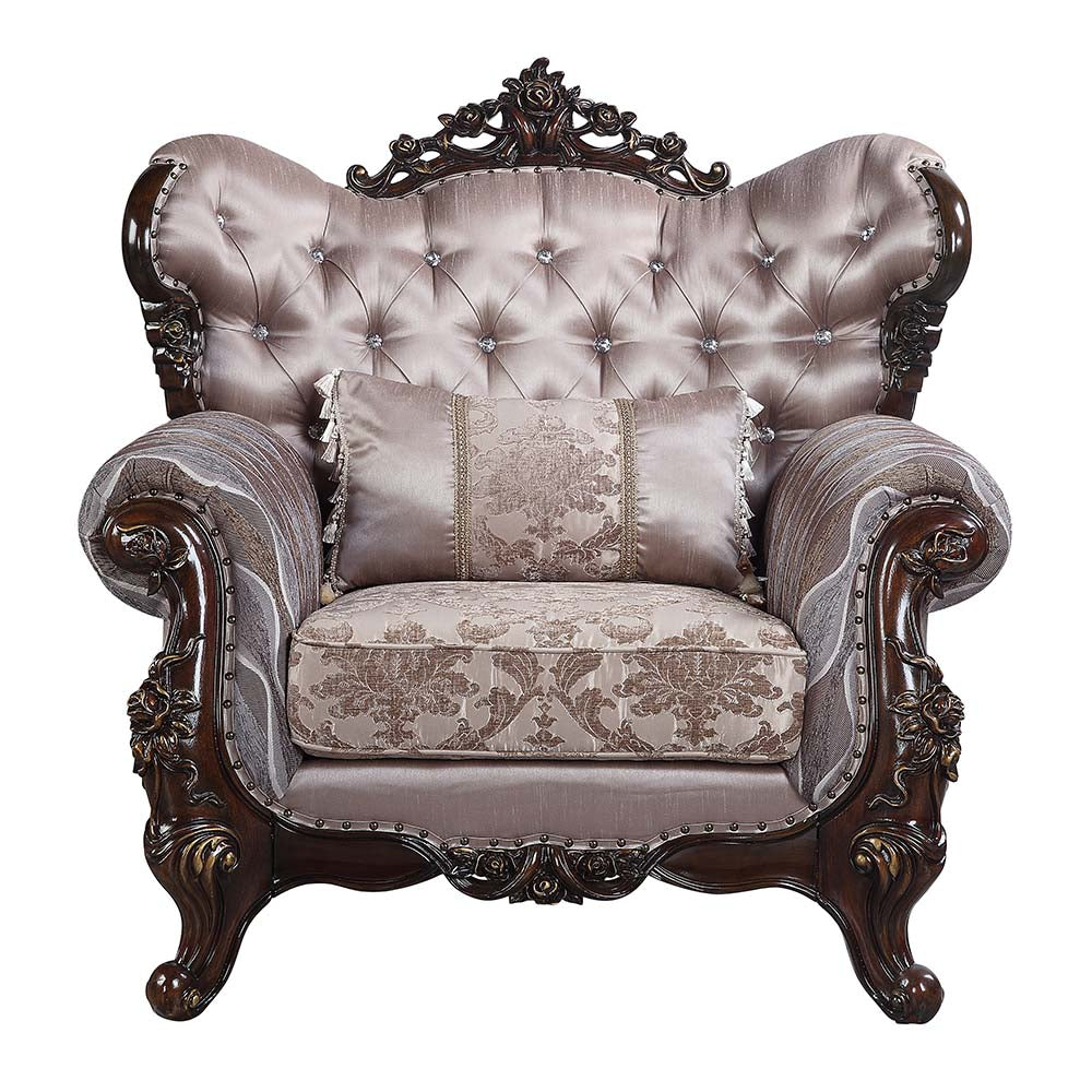 Acme - Benbek Chair W/Pillow LV00811 Fabric & Antique Oak Finish