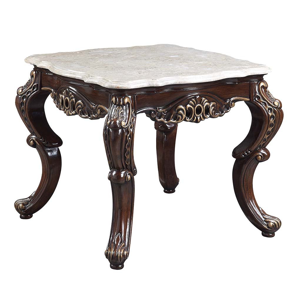 Benbek End Table LV00813 Marble & Antique Oak Finish | Acme | Home Elegance USA