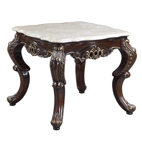 Benbek End Table LV00813 Marble & Antique Oak Finish | Acme - LV00813 - Home Elegance USA - 1