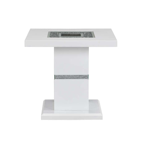 Acme - Elizaveta End Table LV00820 Faux Crystal Diamonds & White High Gloss Finish