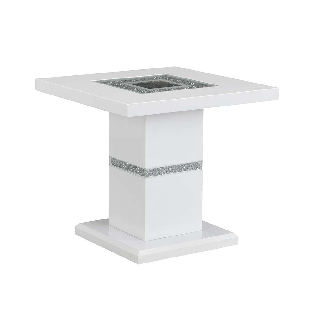 Acme - Elizaveta End Table LV00820 Faux Crystal Diamonds & White High Gloss Finish