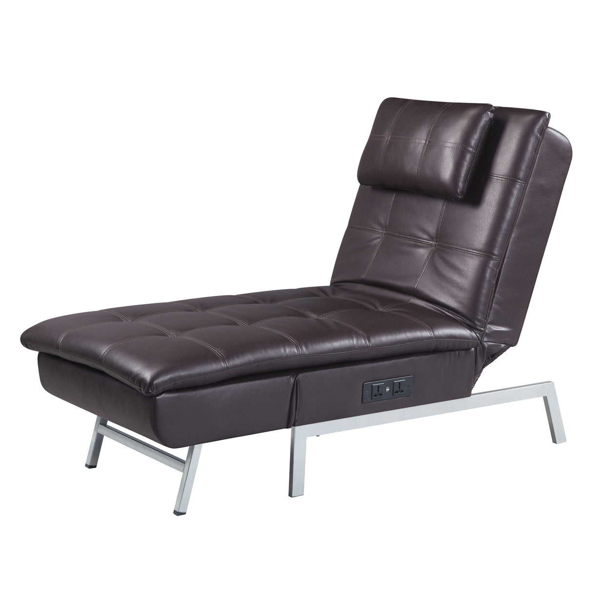 Acme - Padilla Chaise Lounge W/Pillow & Usb LV00825 Brown Synthetic Leather