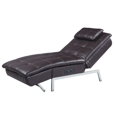 Acme - Padilla Chaise Lounge W/Pillow & Usb LV00825 Brown Synthetic Leather