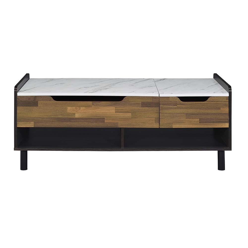 Axel Coffee Table W/Lift Top LV00828 White Printed Faux Marble Top, Walnut & Black Finish | Acme - LV00828 - Home Elegance USA - 3