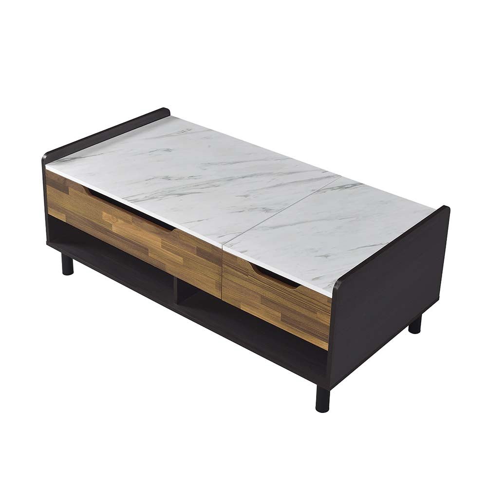 Axel Coffee Table W/Lift Top LV00828 White Printed Faux Marble Top, Walnut & Black Finish | Acme - LV00828 - Home Elegance USA - 4