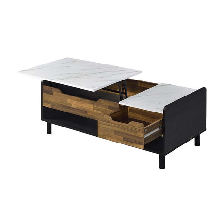 Axel Coffee Table W/Lift Top LV00828 White Printed Faux Marble Top, Walnut & Black Finish | Acme - LV00828 - Home Elegance USA - 5