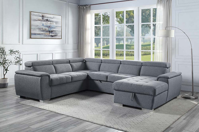 Acme - Hanley Sectional Sofa W/Sleeper & Storage LV00968 Gray Fabric