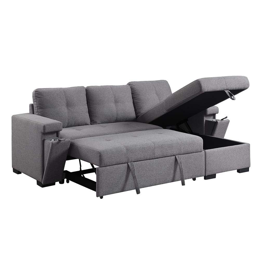 Acme - Jacop Sectional Sofa W/Sleeper & Storage LV00969 Dark Gray Fabric