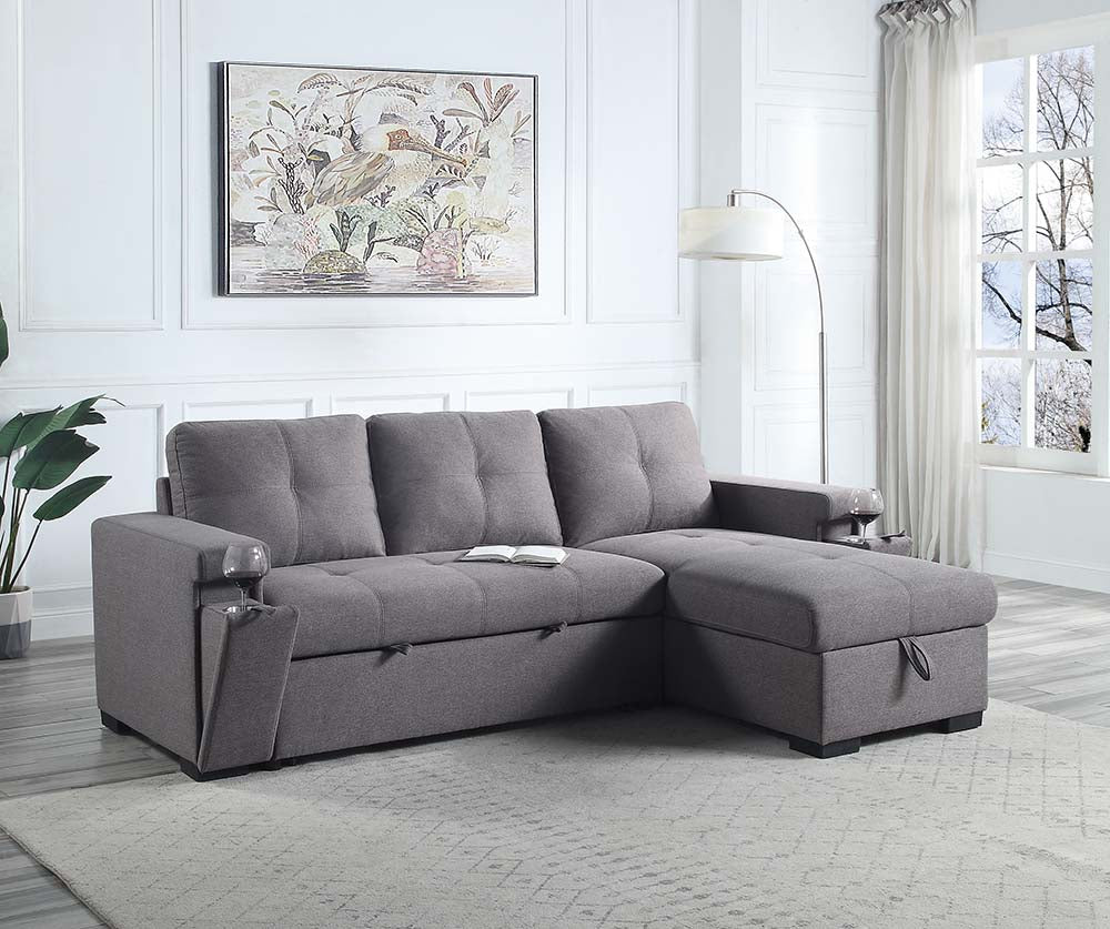 Acme - Jacop Sectional Sofa W/Sleeper & Storage LV00969 Dark Gray Fabric