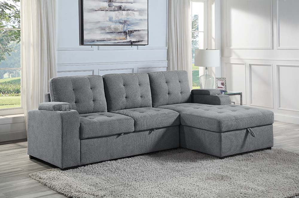 Acme - Kabira Sectional Sofa W/Sleeper & Storage LV00970 Gray Fabric