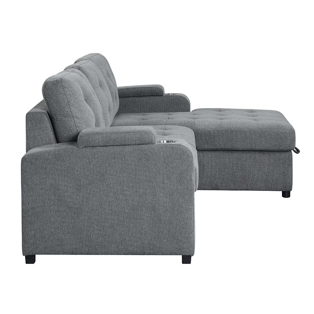 Acme - Kabira Sectional Sofa W/Sleeper & Storage LV00970 Gray Fabric