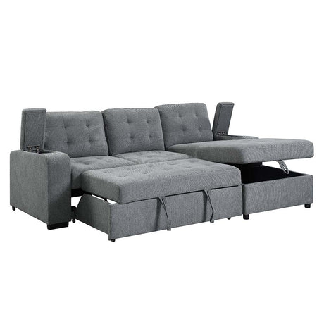 Acme - Kabira Sectional Sofa W/Sleeper & Storage LV00970 Gray Fabric