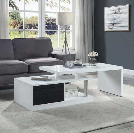 Buck II Coffee Table W/Swivel Top LV00997 White & Black High Gloss Finish | Acme | Home Elegance USA