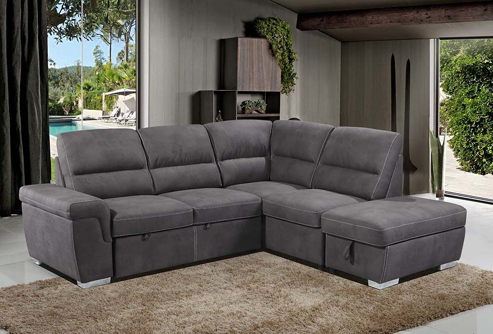 Acme - Sagira Sectional Sofa W/Sleeper LV01023 Gray Fabric