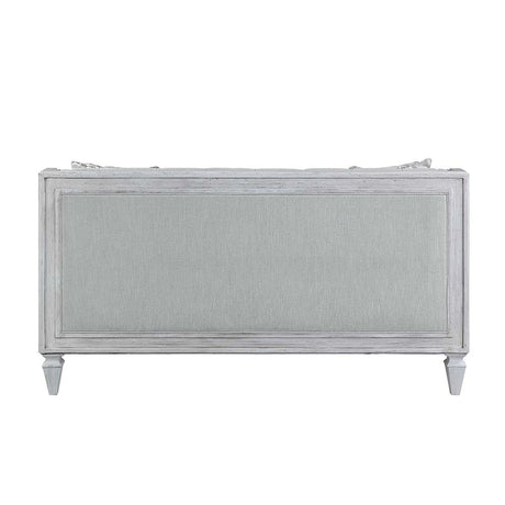 Acme - Katia Loveseat W/2 Pillows LV01050 Light Gray Linen & Weathered White Finish