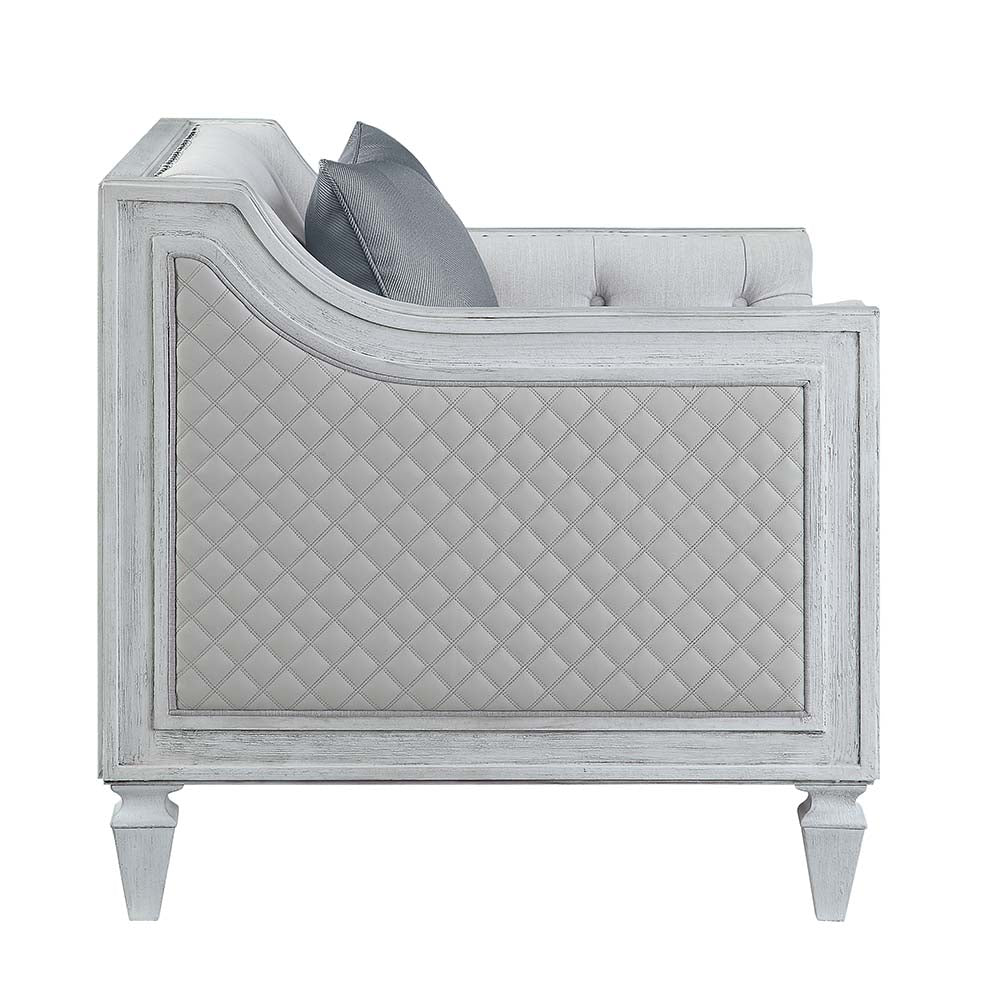 Acme - Katia Chair W/Pillow LV01051 Light Gray Linen & Weathered White Finish