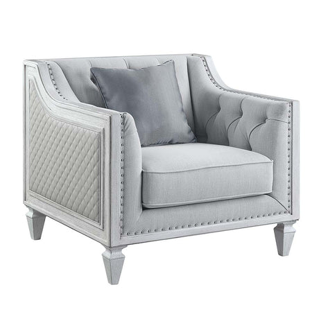 Acme - Katia Chair W/Pillow LV01051 Light Gray Linen & Weathered White Finish