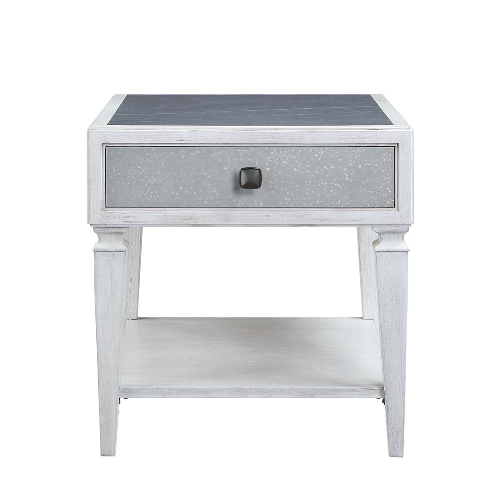 Acme - Katia End Table LV01053 Rustic Gray & Weathered White Finish