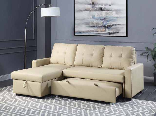 Dafina Sectional Sofa W/Sleeper LV01054 Beige Fabric | Acme - LV01054 - Home Elegance USA - 1