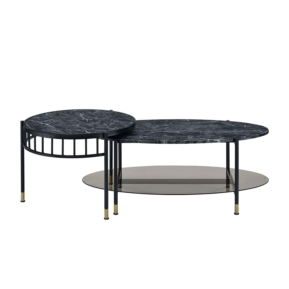 Acme - Silas Nesting Coffee Table Set LV01088 Faux Marble Top & Black Finish