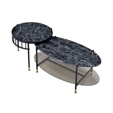 Acme - Silas Nesting Coffee Table Set LV01088 Faux Marble Top & Black Finish