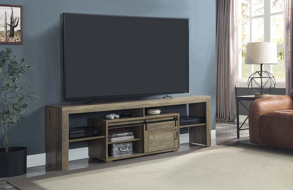 Acme - Wasim Tv Stand LV01102 Rustic Oak Finish