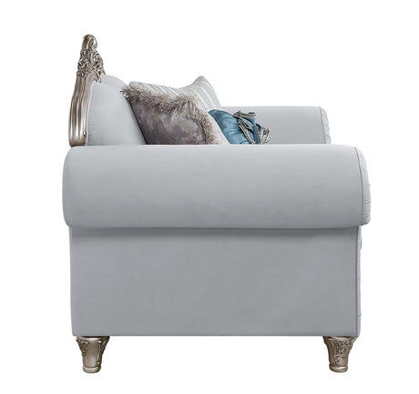 Acme - Pelumi Sofa W/8 Pillows LV01112 Light Gray Linen & Platinum Finish