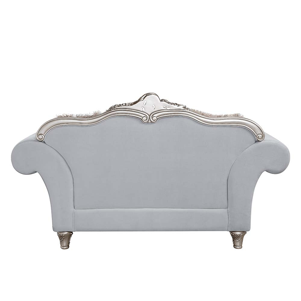 Acme - Pelumi Loveseat W/5 Pillows LV01113 Light Gray Linen & Platinum Finish