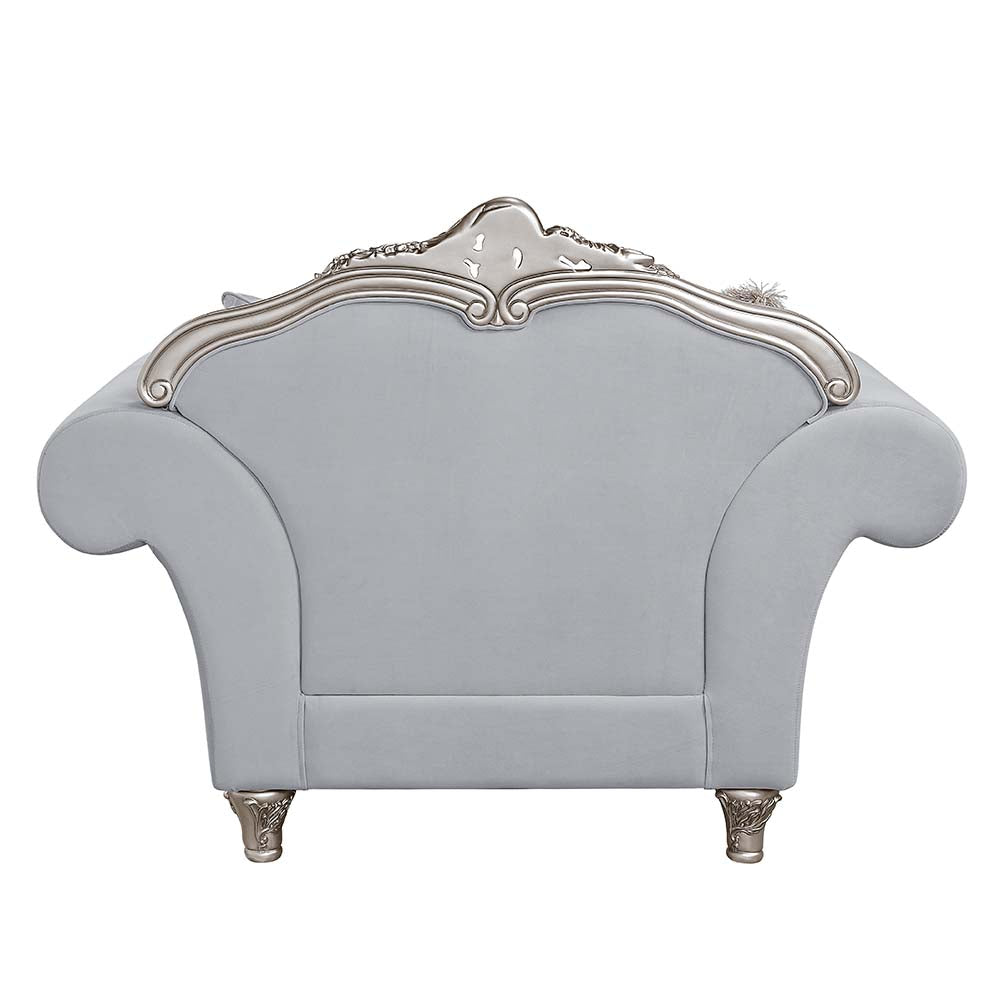 Acme - Pelumi Chair W/3 Pillows LV01114 Light Gray Linen & Platinum Finish