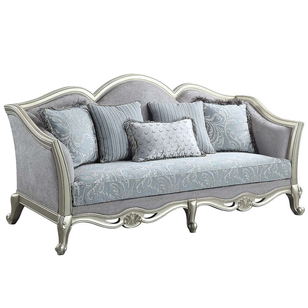 Acme - Qunsia Sofa W/5 Pillows LV01117 Light Gray Linen & Champagne Finish