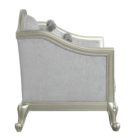 Acme - Qunsia Chair W/2 Pillows LV01119 Light Gray Linen & Champagne Finish