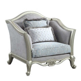 Acme - Qunsia Chair W/2 Pillows LV01119 Light Gray Linen & Champagne Finish