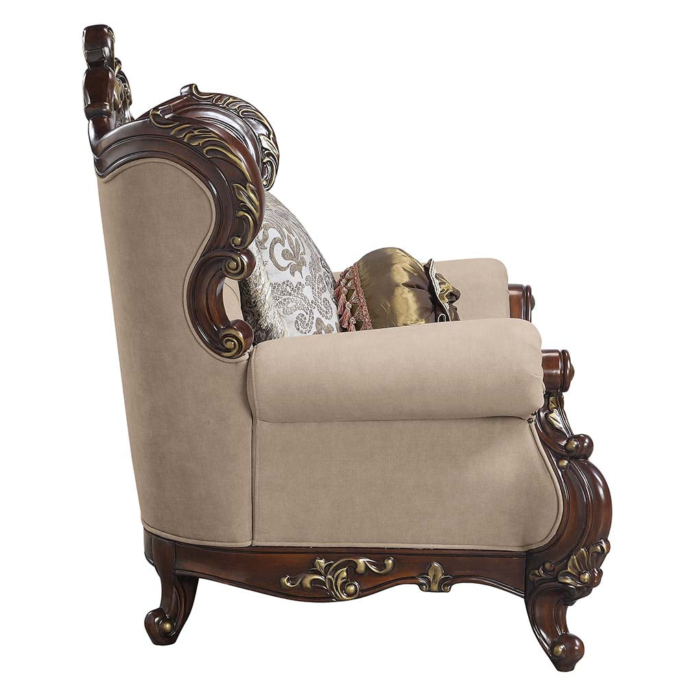 Acme - Ragnar Chair W/2 Pillows LV01124 Light Brown Linen & Cherry Finish