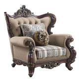 Acme - Ragnar Chair W/2 Pillows LV01124 Light Brown Linen & Cherry Finish