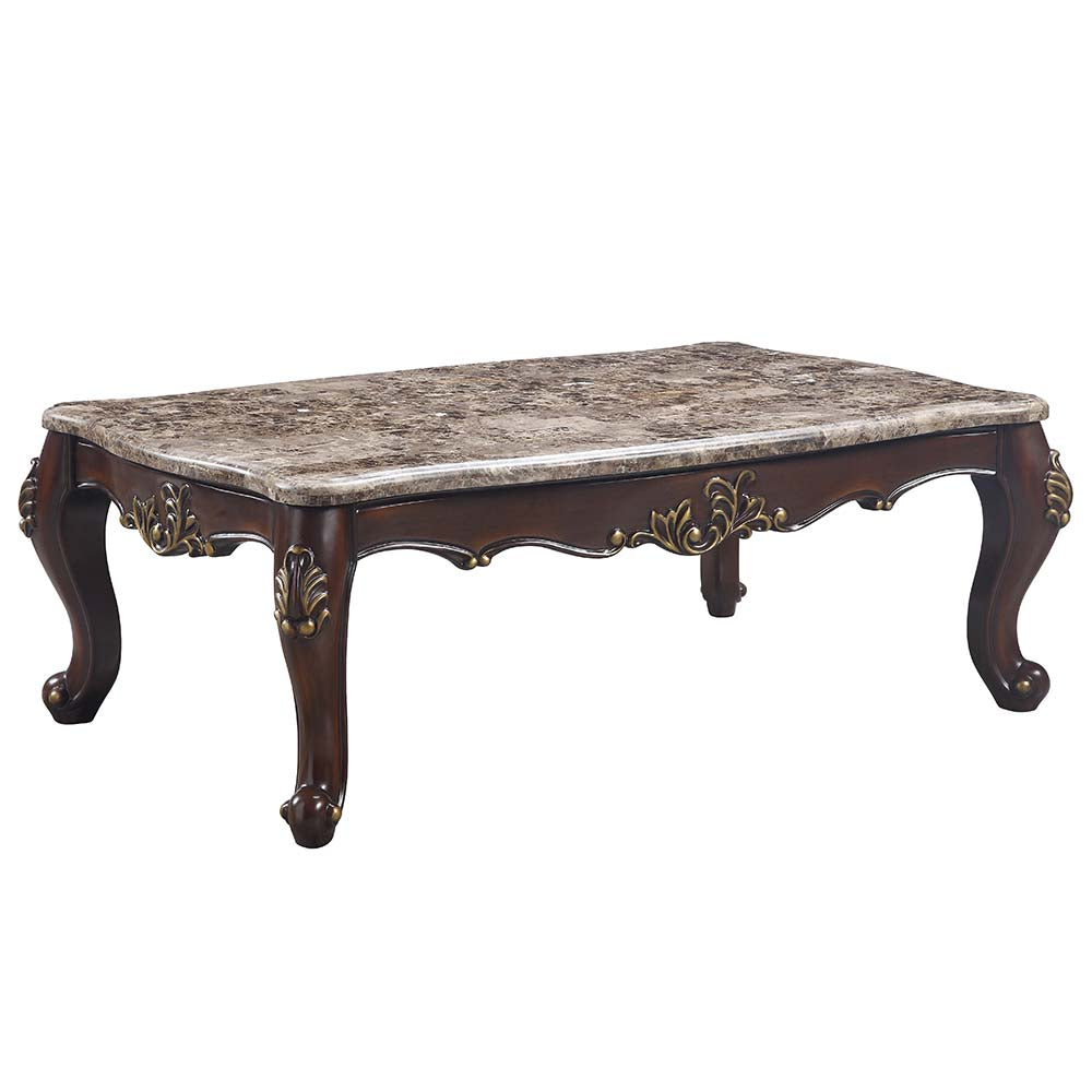 Acme - Ragnar Coffee Table LV01125 Marble Top & Cherry Finish