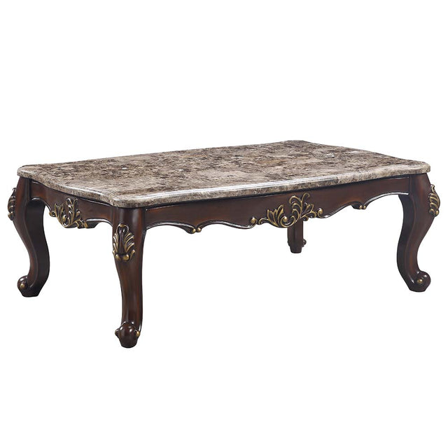 Acme - Ragnar Coffee Table LV01125 Marble Top & Cherry Finish