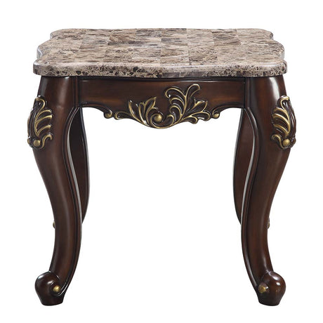 Acme - Ragnar End Table LV01126 Marble Top & Cherry Finish