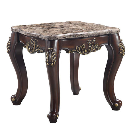 Acme - Ragnar End Table LV01126 Marble Top & Cherry Finish