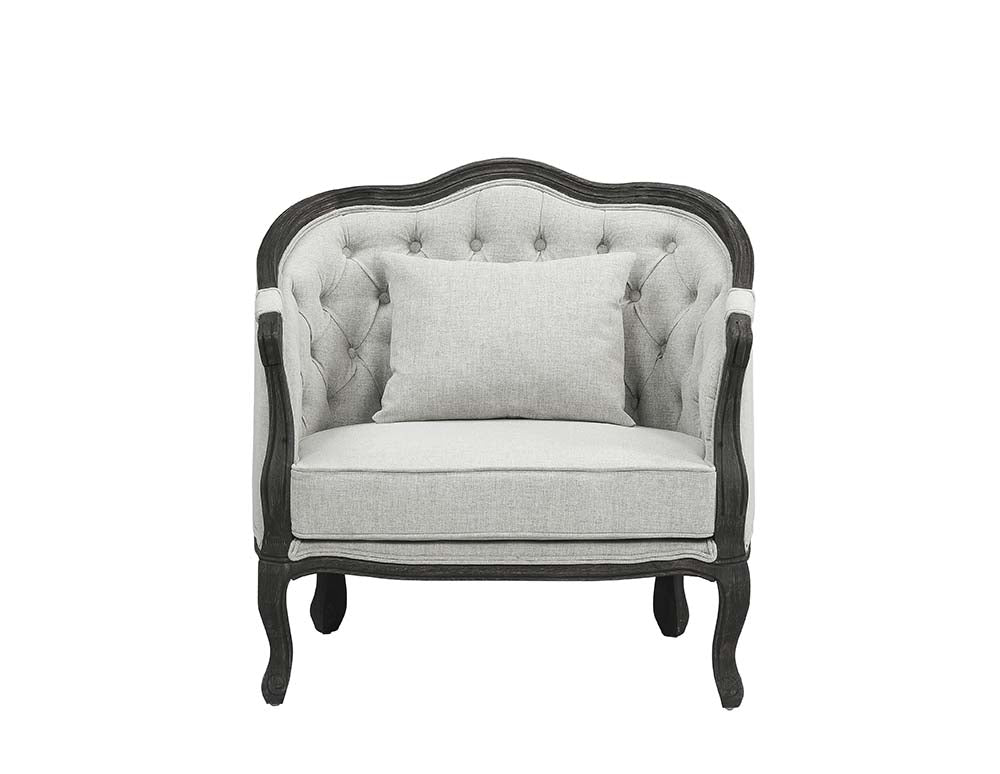 Acme - Samael Chair W/Pillow LV01129 Gray Linen & Dark Brown Finish