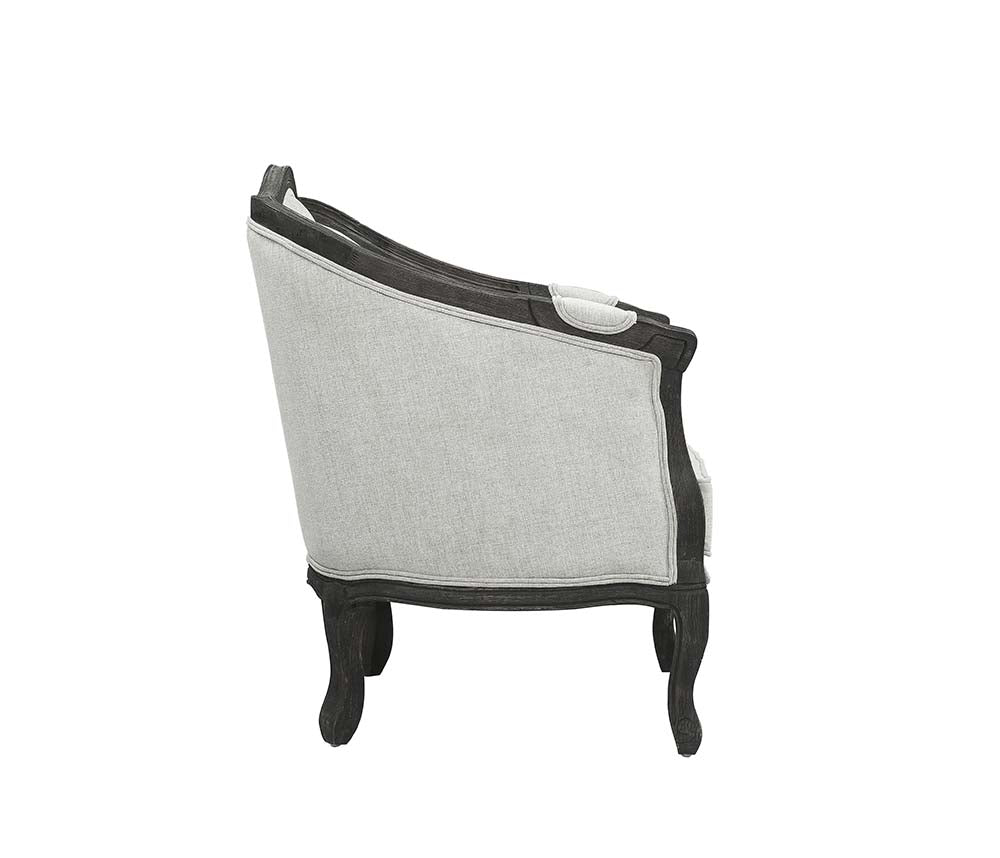 Acme - Samael Chair W/Pillow LV01129 Gray Linen & Dark Brown Finish