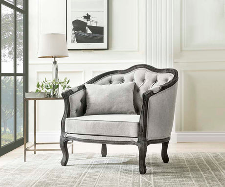 Acme - Samael Chair W/Pillow LV01129 Gray Linen & Dark Brown Finish